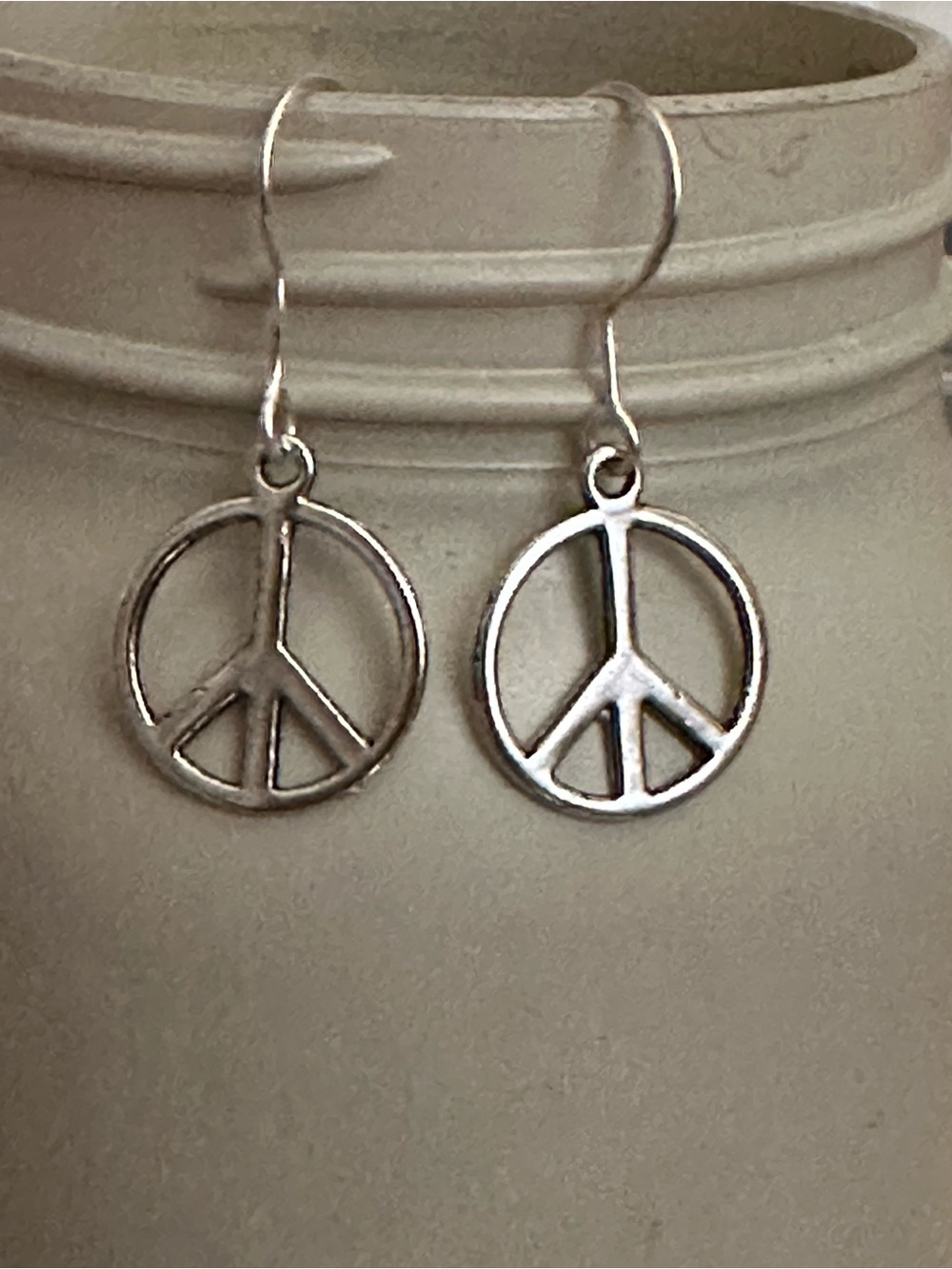 Silver Plated Peace Sign Drop Earrings